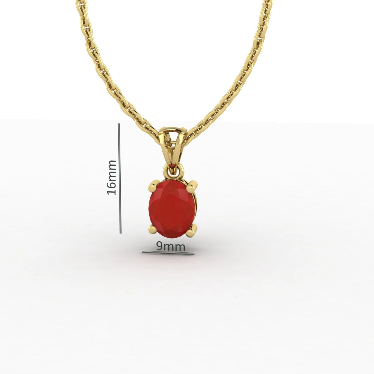 Oval Cut Ruby Solitaire Necklace 14k Yellow Gold