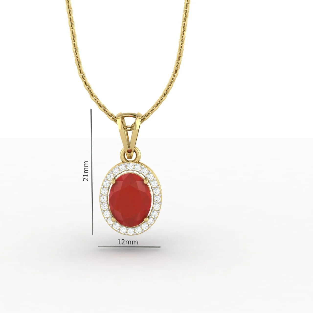 Oval Cut Ruby Halo 1 Carat Lab Diamond Necklace 14K Yellow Gold