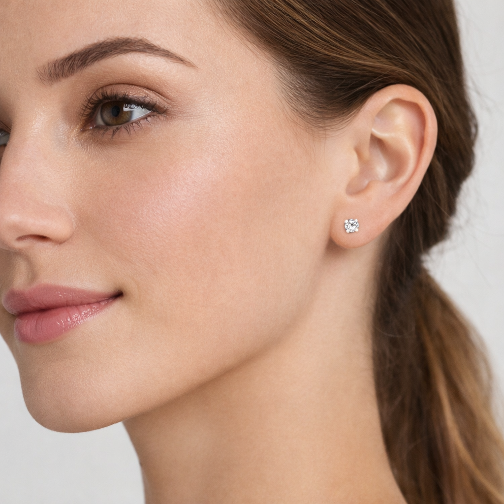 2 Carats Diamond Solitaire Stud Earrings 18K Yellow Gold