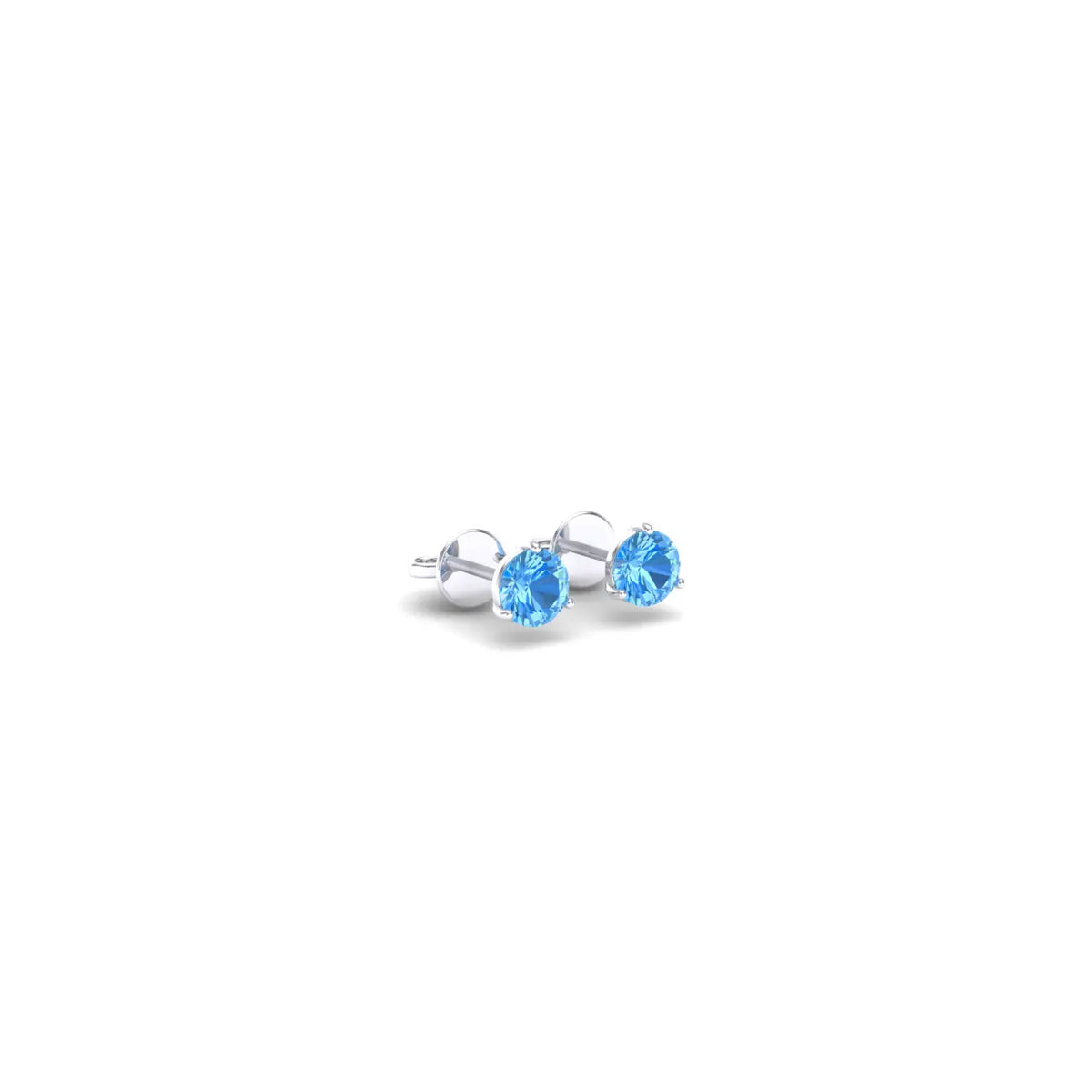 Blue Topaz Solitaire Stud Earrings in 14K White Gold