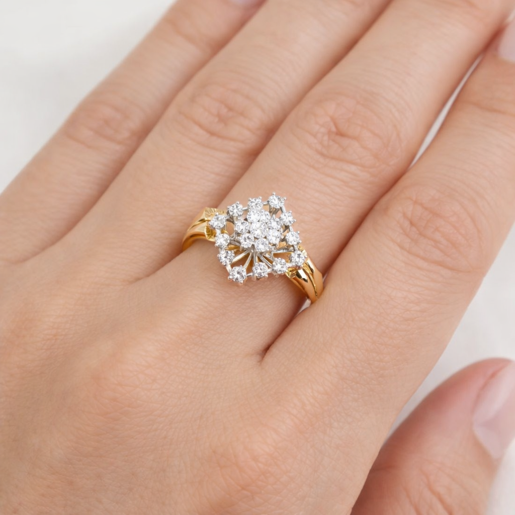 0.5 Carats Natural Diamond Stella Sunburst Cocktail Ring 14K Yellow Gold