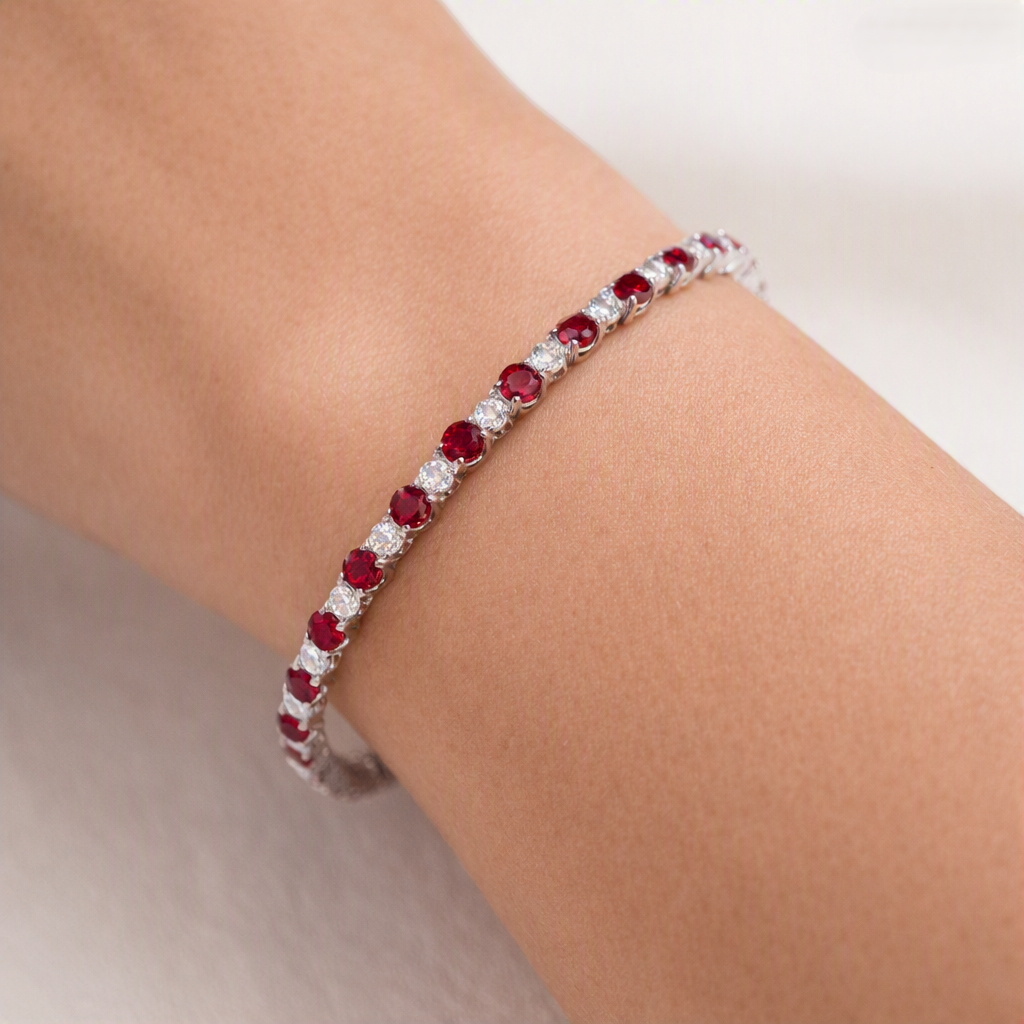 1 Carat Lab Diamond & Ruby Tennis Bracelet 14K White Gold