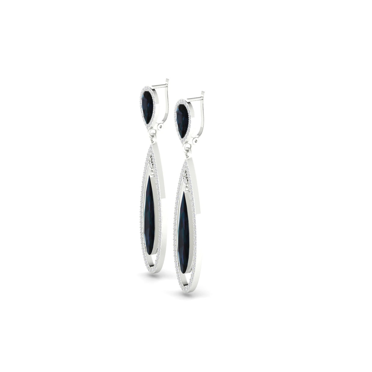 2 Carat Diamond 18K Royal Blue Center Stone Amethyst Open-Frame Dangle Earrings