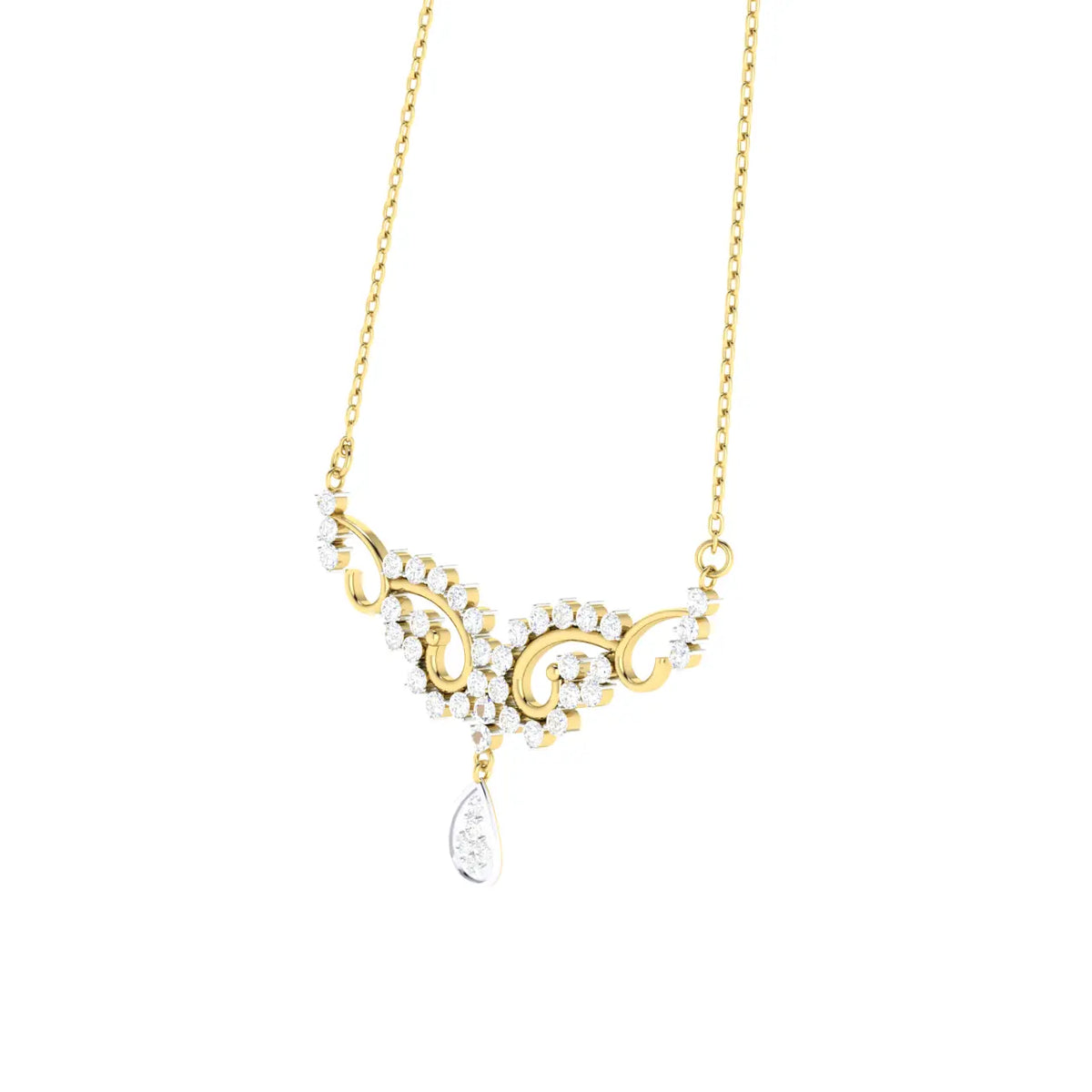 1 Carat Regal Swirl Lab Grown Diamond Pendant Necklace 14K YellowGold
