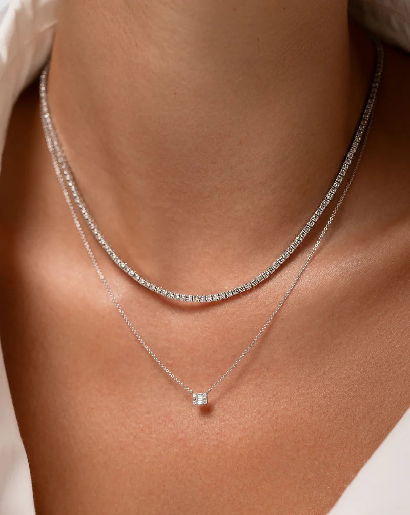 12 Carats Lab Diamond Non-Flip Tennis Necklace 14K White Gold