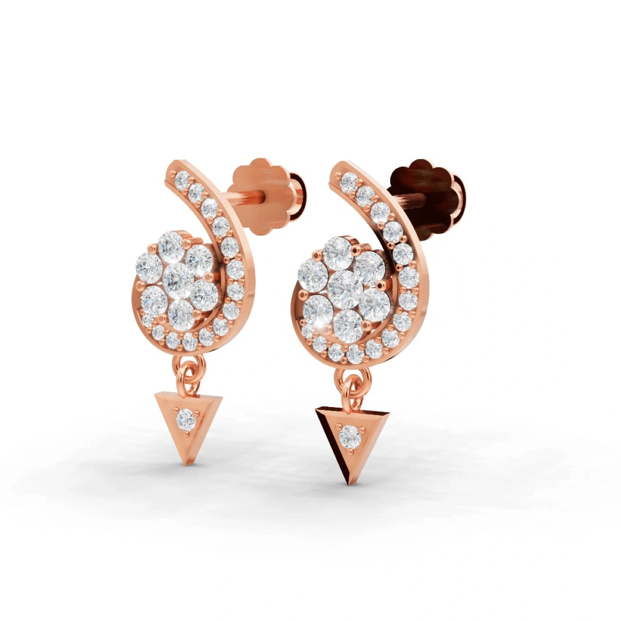 1 Carat Diamond Duet Swirl & Drop 18K Gold Earrings