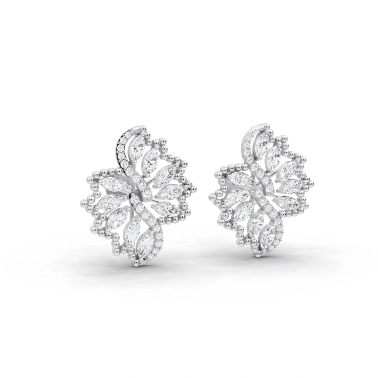 1.5 Carat Diamond Floral Motif 14K Gold Earrings