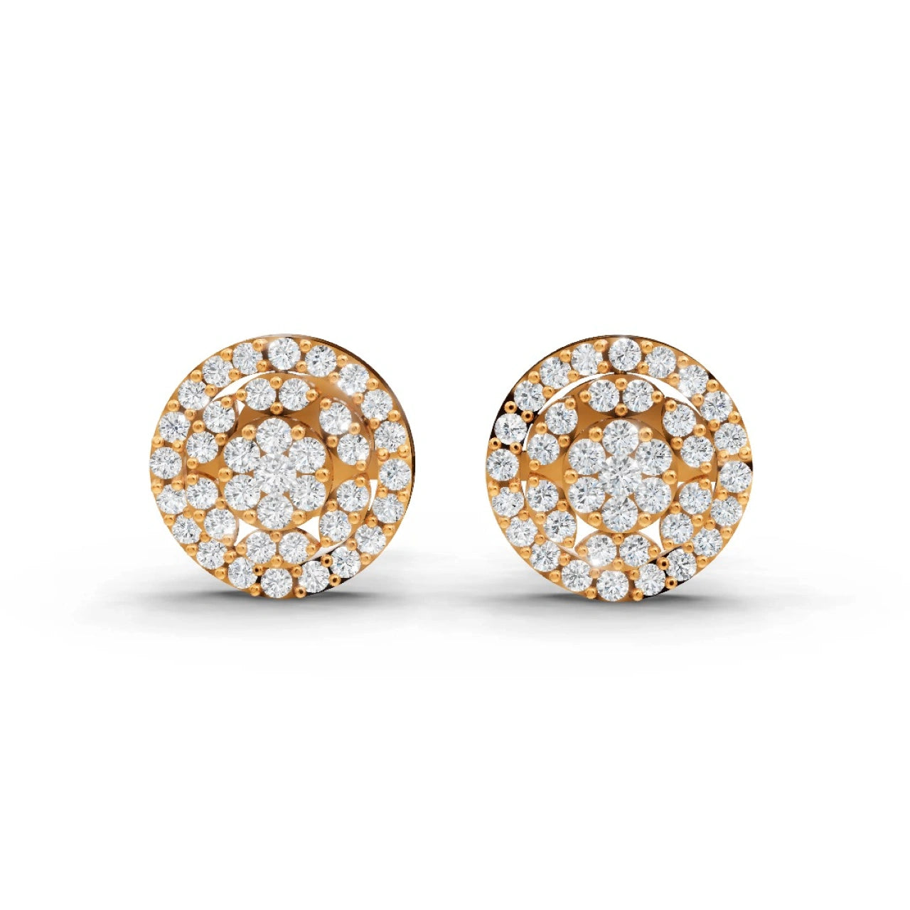 1.5 Carat Diamond Floral 14K Yellow Gold Earring Studs