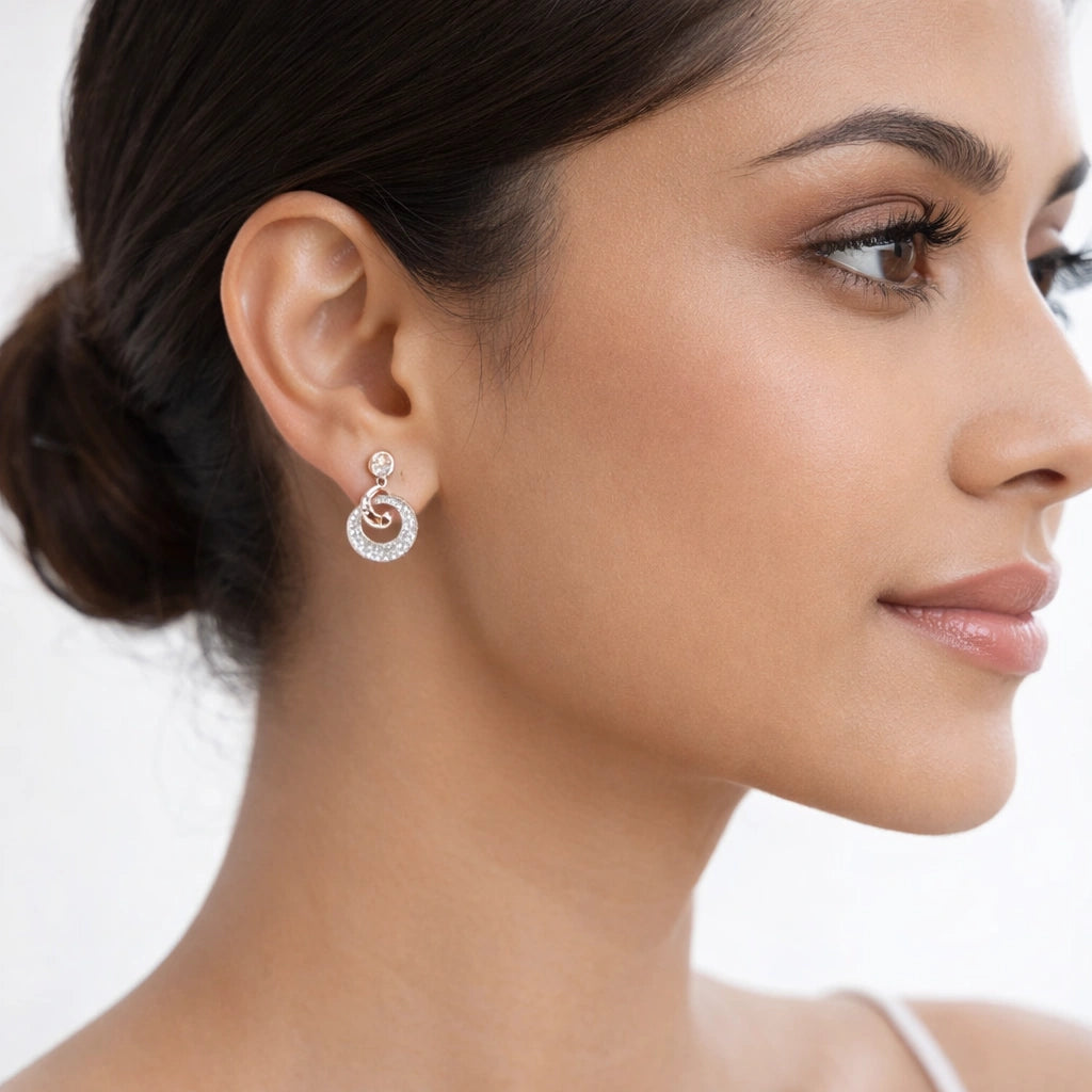 1 Carat Diamond Pavé Circle Drop Earrings 14K Rose Gold