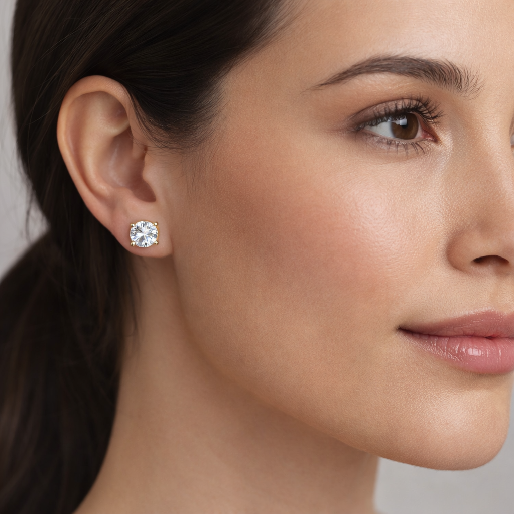 2 Carats Diamond Solitaire Stud Earrings 18K Yellow Gold