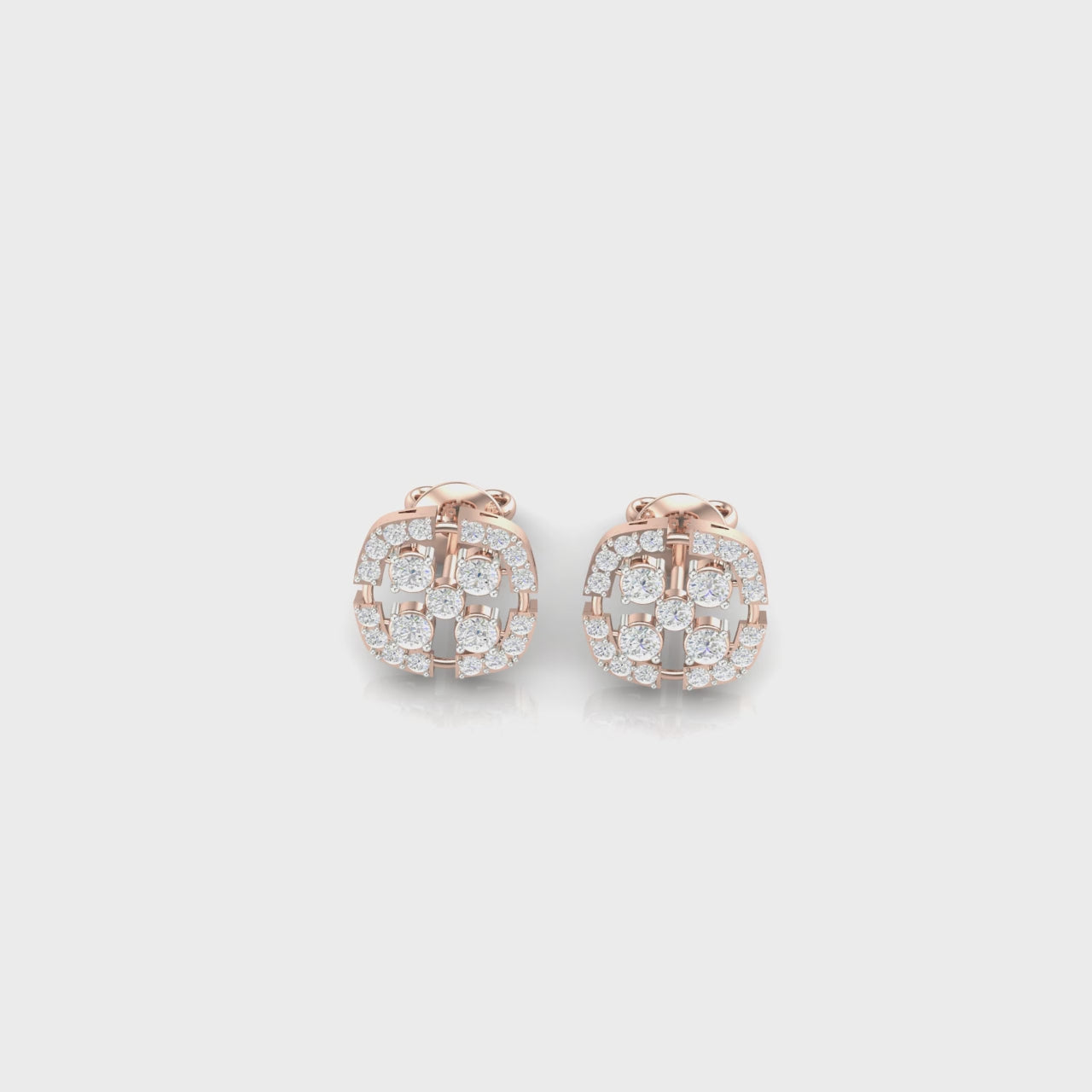 1 Carat Diamond Cushion Halo Cluster Stud Earrings 14K Rose Gold
