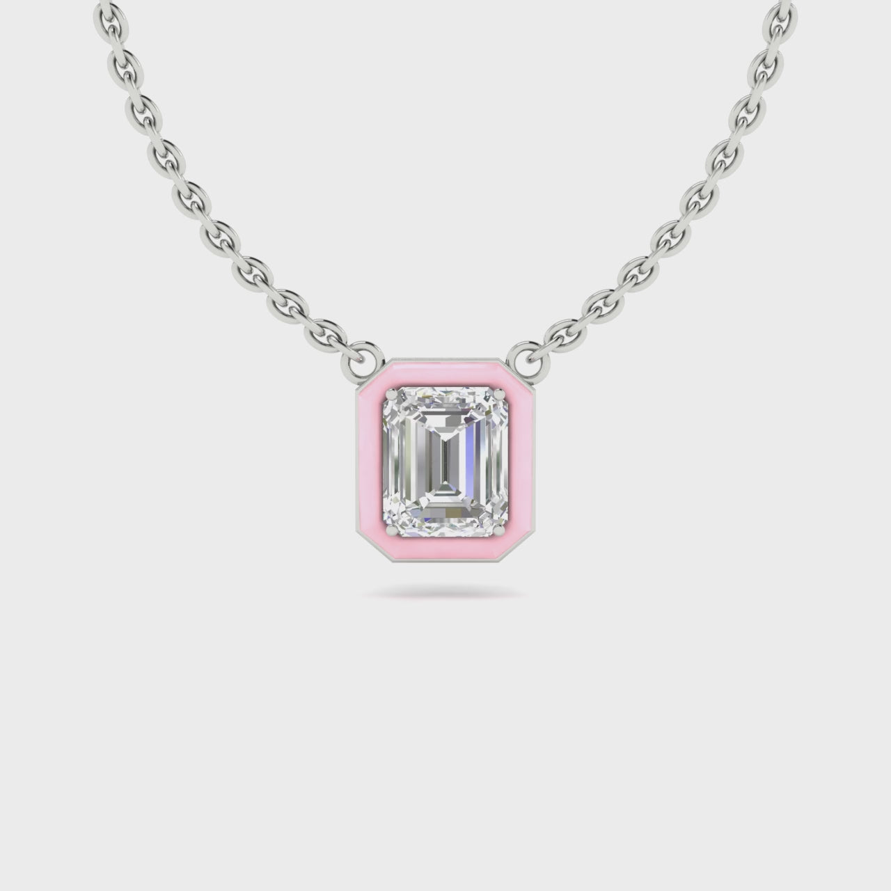 1.5 Carats Pink Ceramic Certified Radiant Cut Lab Diamond Necklace
