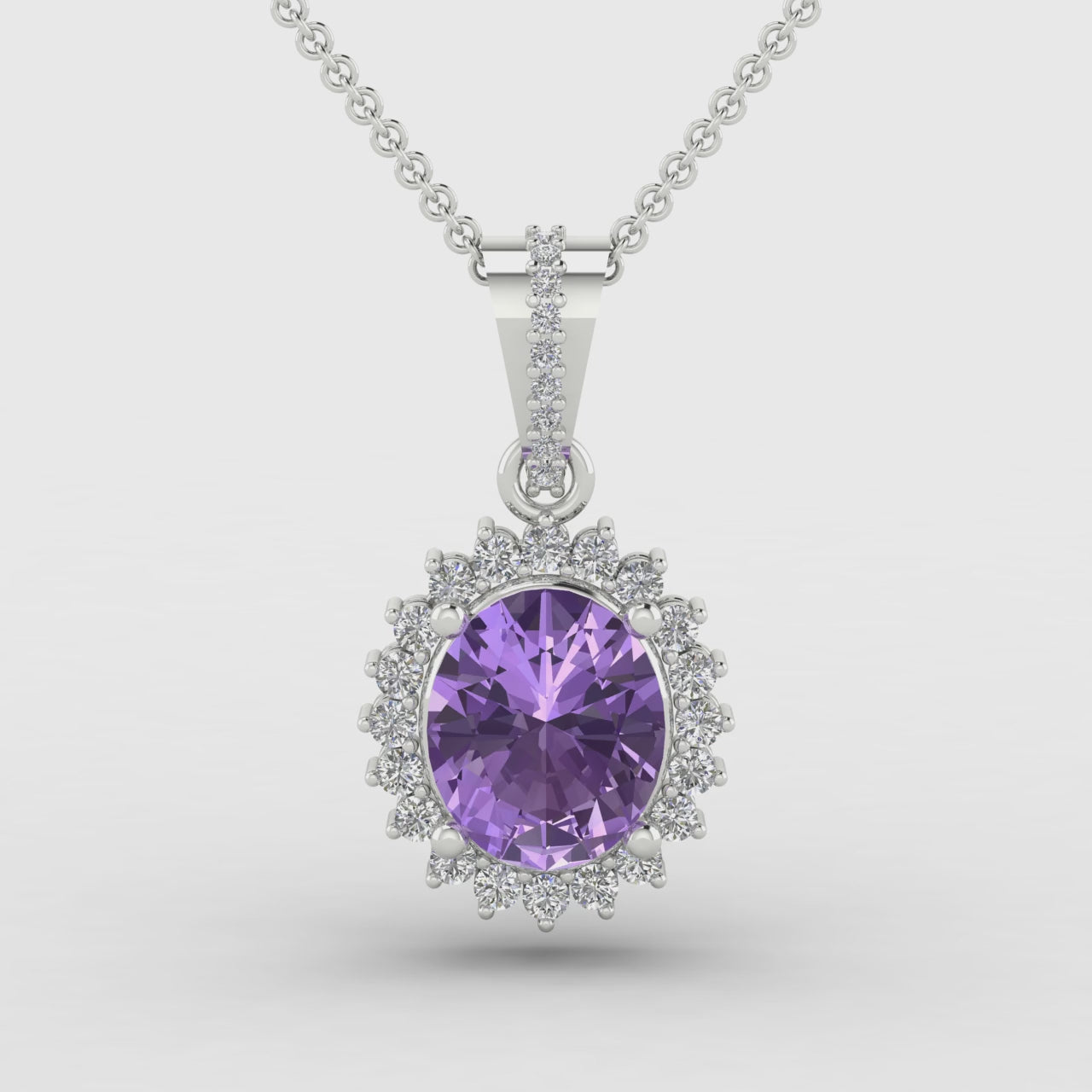 Oval Amethyst Halo 1 Carat Lab Diamond Necklace