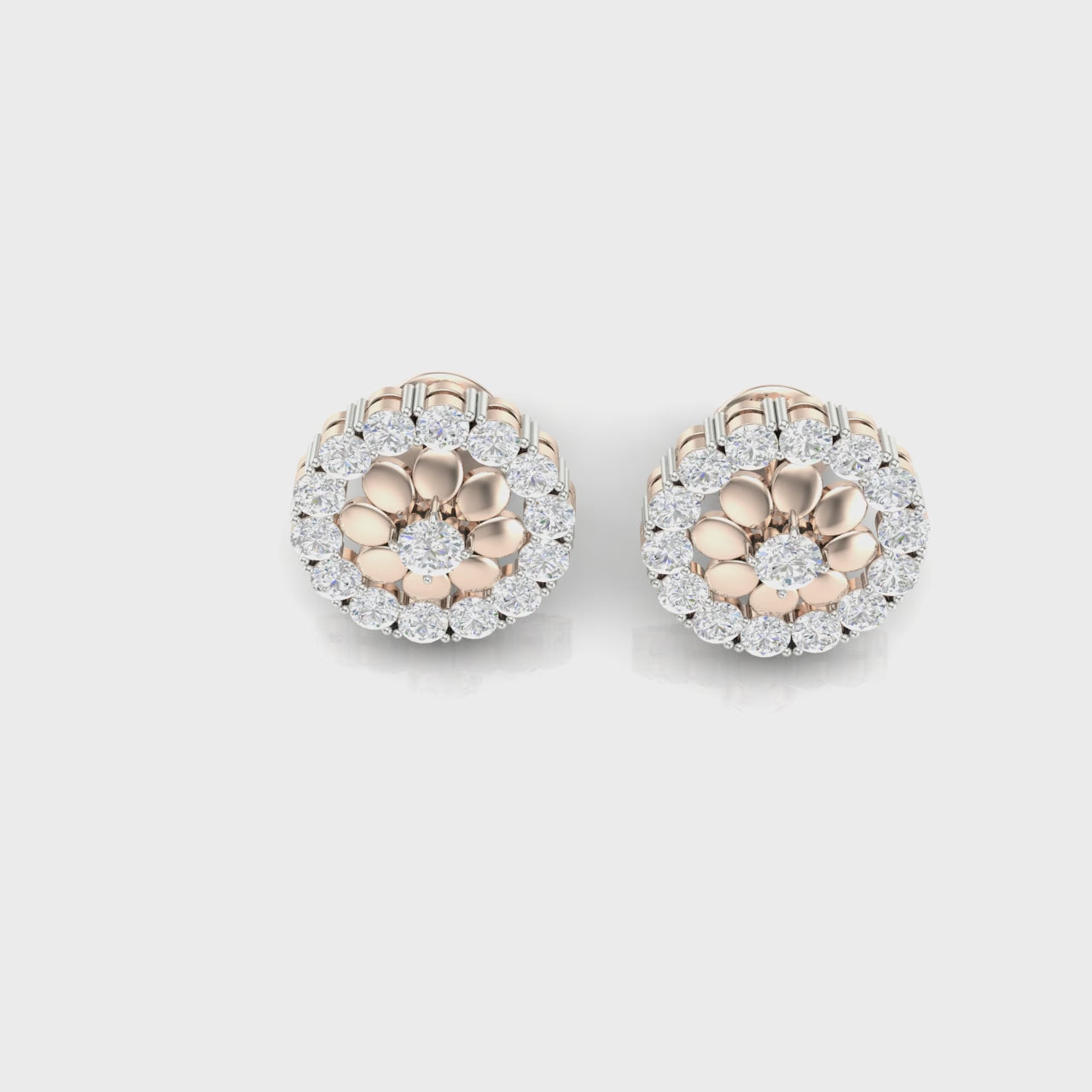 2.4 Diamond Double Halo Cluster Stud Earrings 14K Rose Gold
