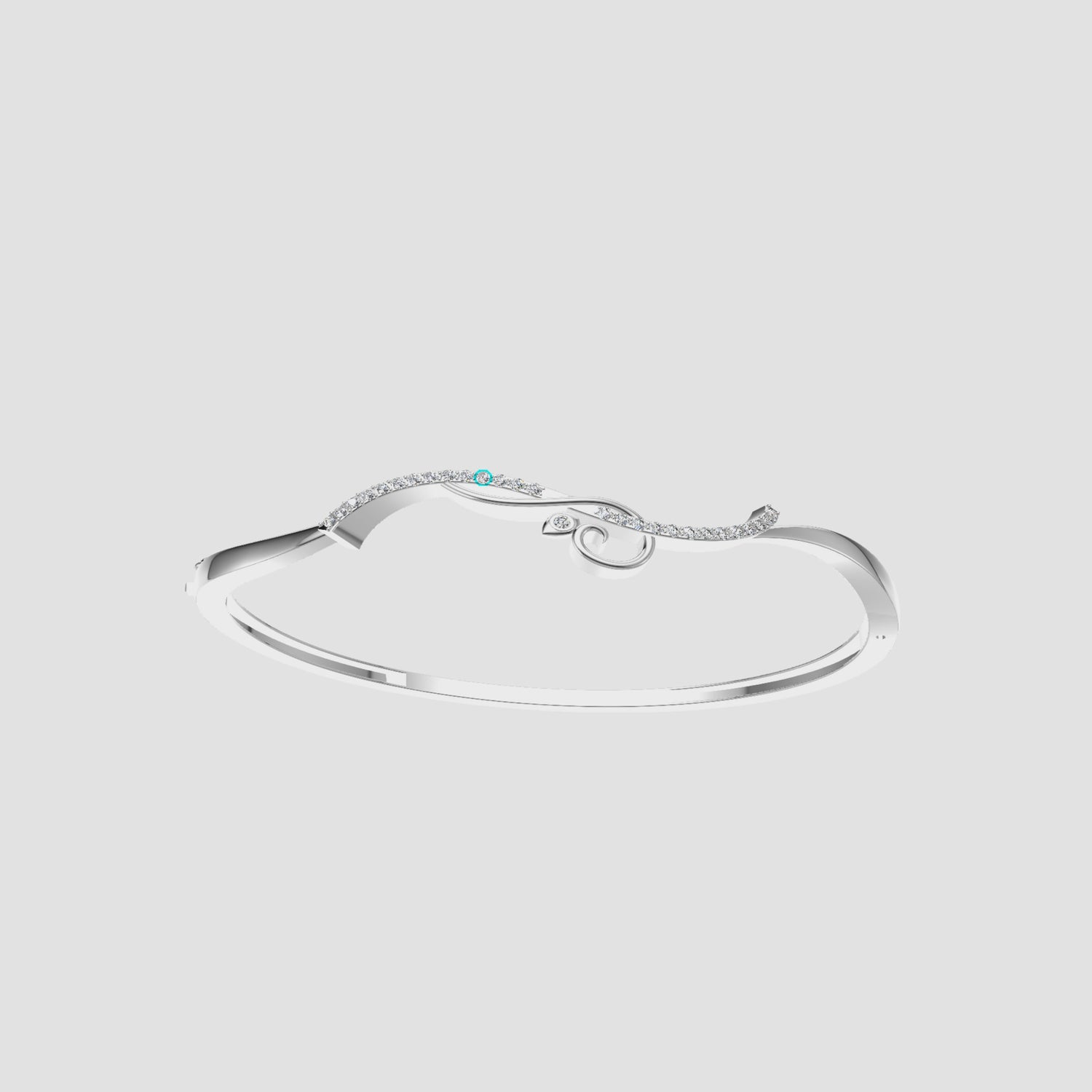 0.4 Carats Natural Diamond Swirl Bangle Bracelet 14K White Gold
