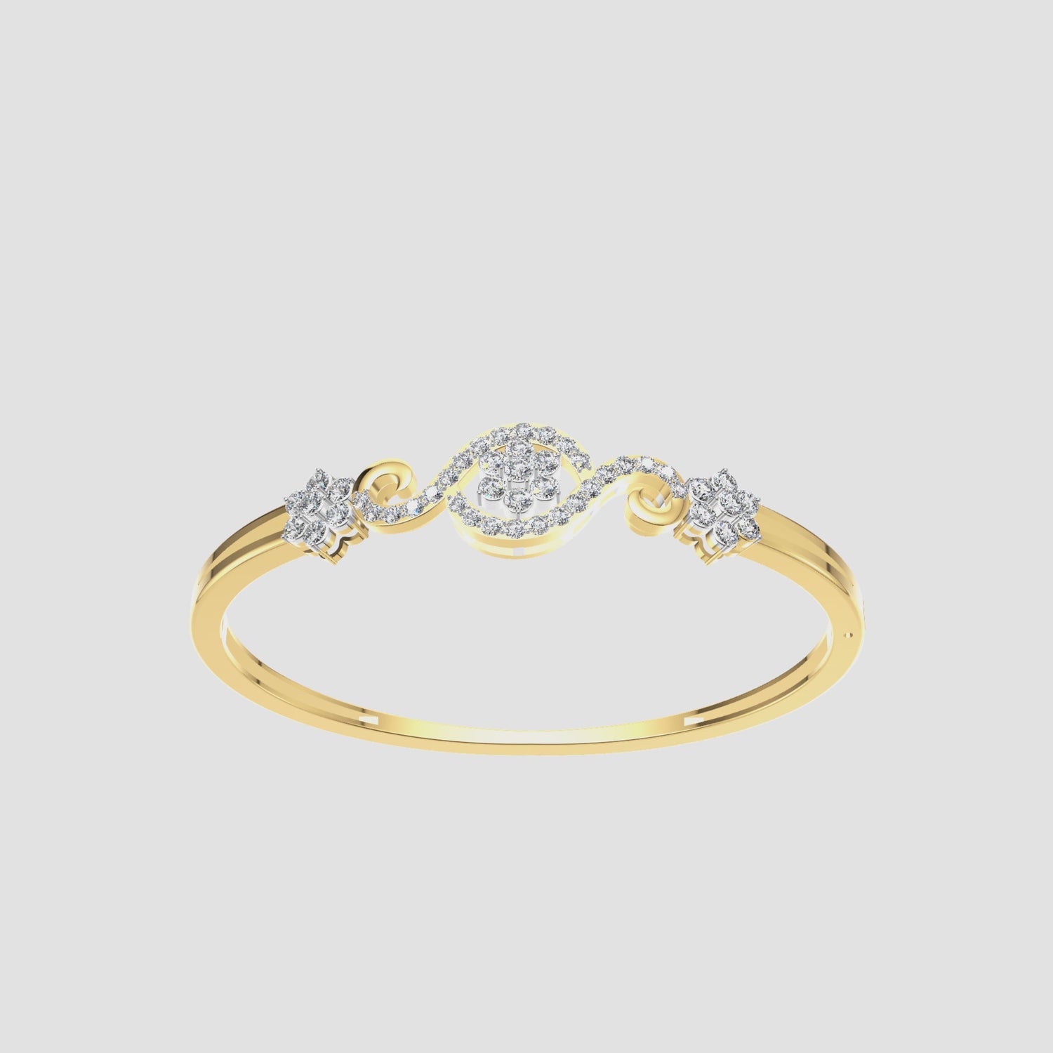 0.5 Carats Natural Diamond Floral Scroll Bangle Bracelet 14K Yellow Gold