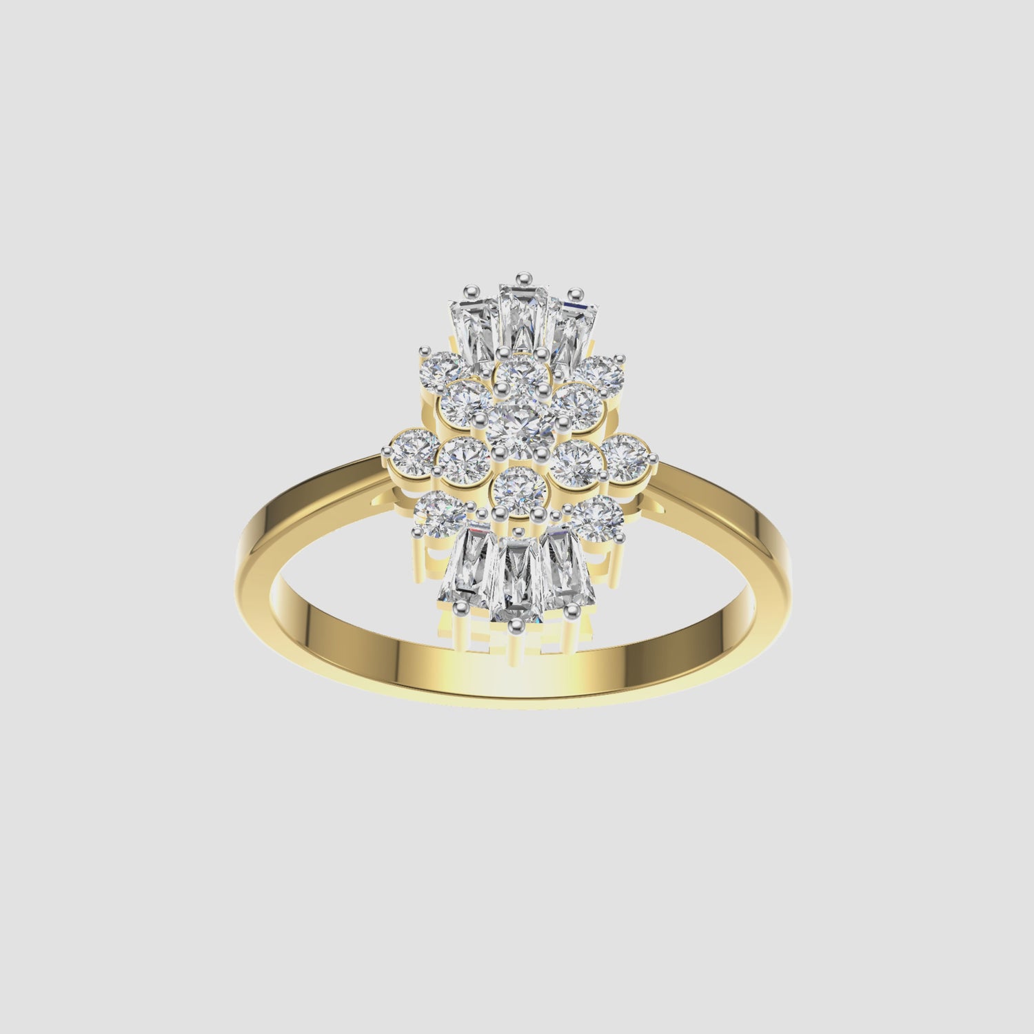 0.5 Carat Baguette & Round Diamond Cluster Ring 14K Yellow Gold