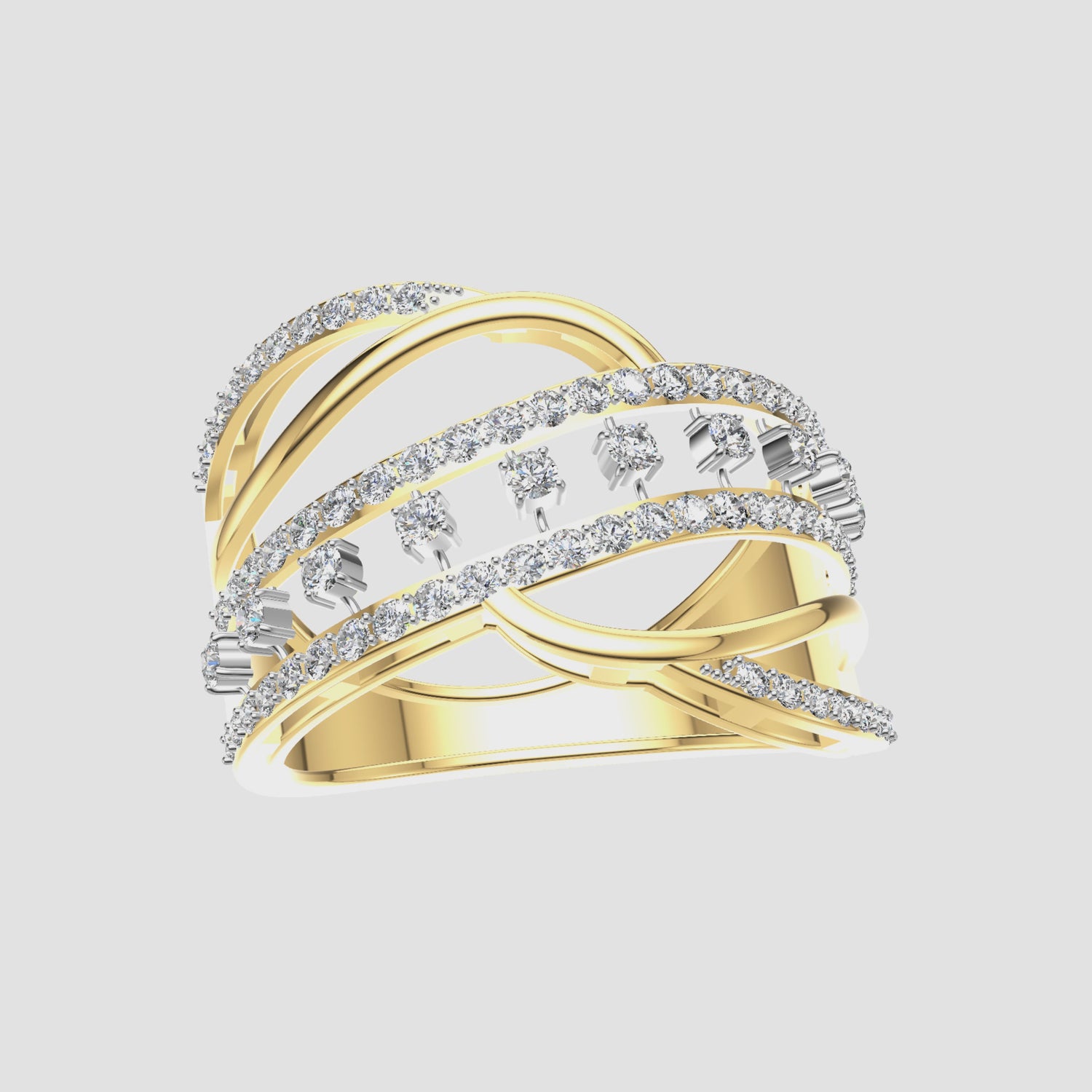 1 Carat Natural Diamond Multi-Strand Crossover Ring 14K Yellow Gold