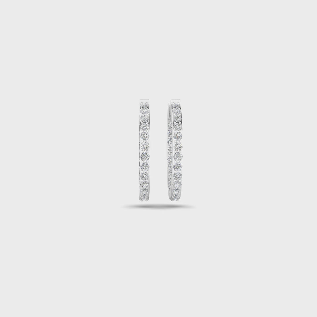 2 Carats Lab Diamond Eternity Hoop Earrings 14K White Gold