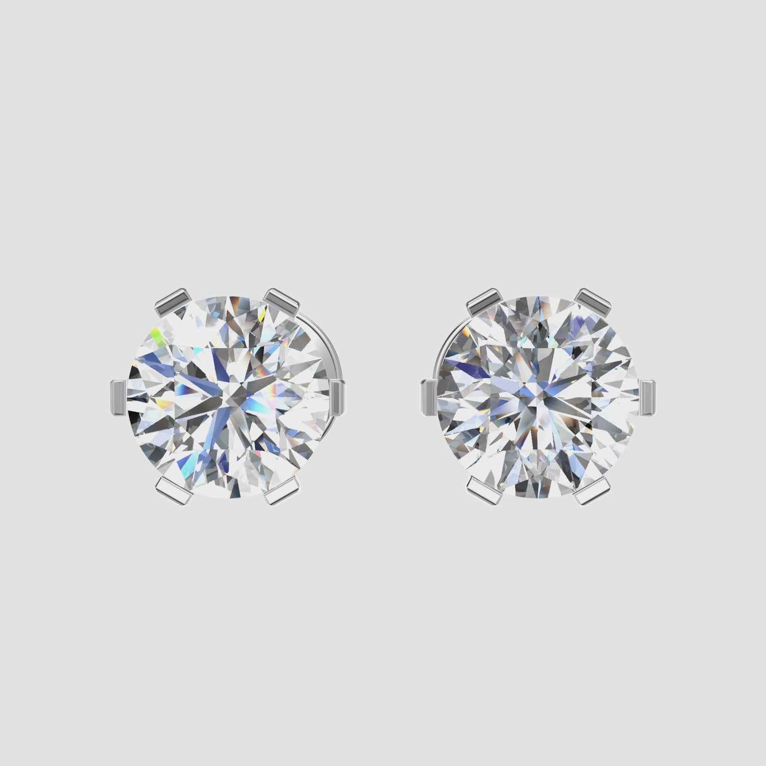 1.5 Carats Round Natural Diamond Solitaire Stud Earrings 14K White Gold