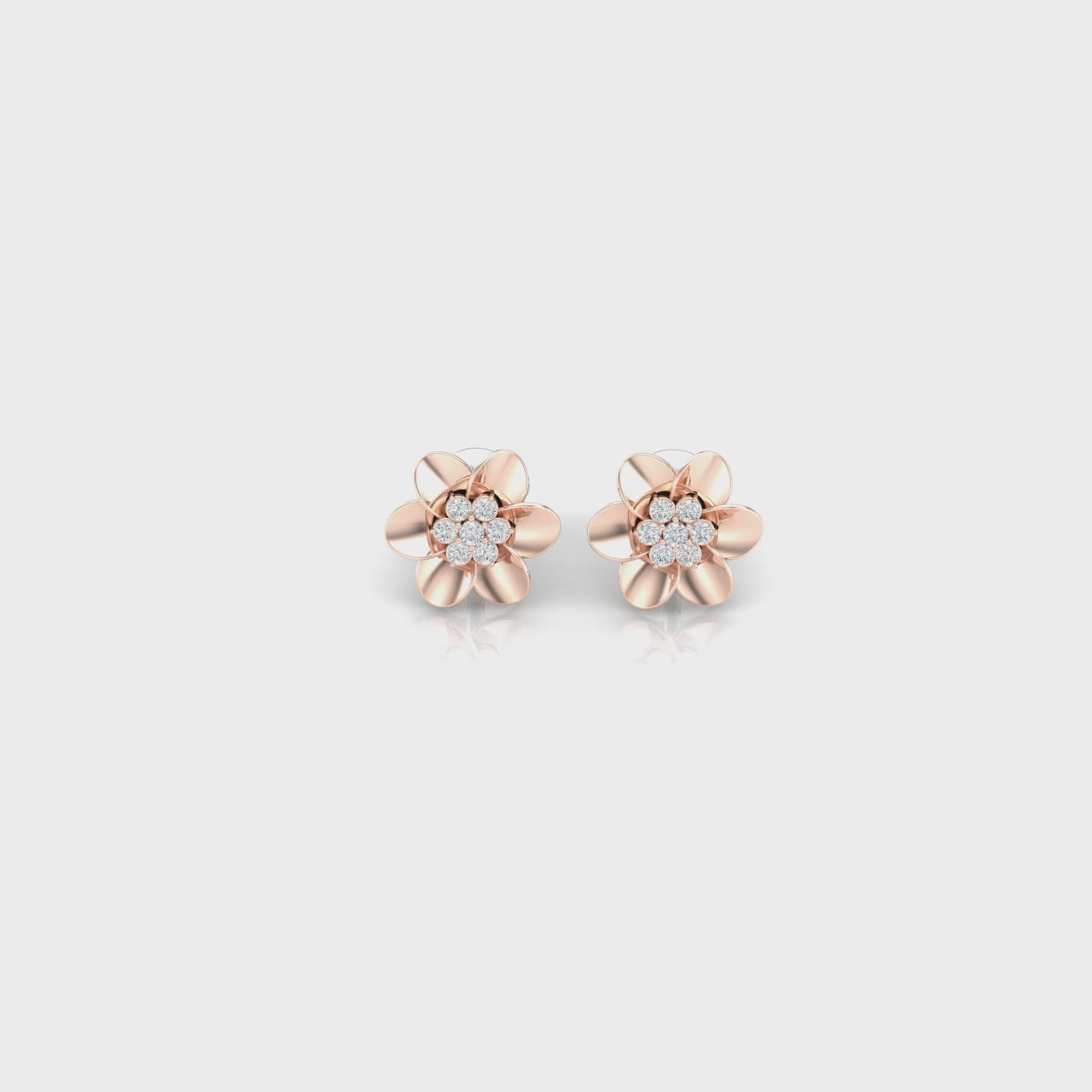 0.2 Carat Diamond Blossom Flower Stud Earrings 14K Rose Gold