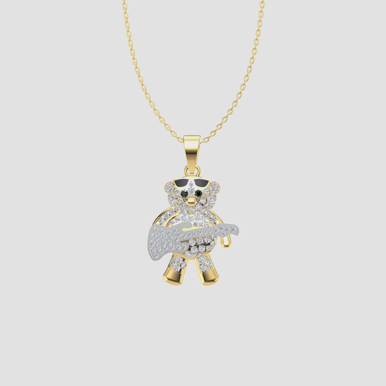 0.4 Carats Diamond Rockstar Teddy Bear Pendant 18K Yellow Gold