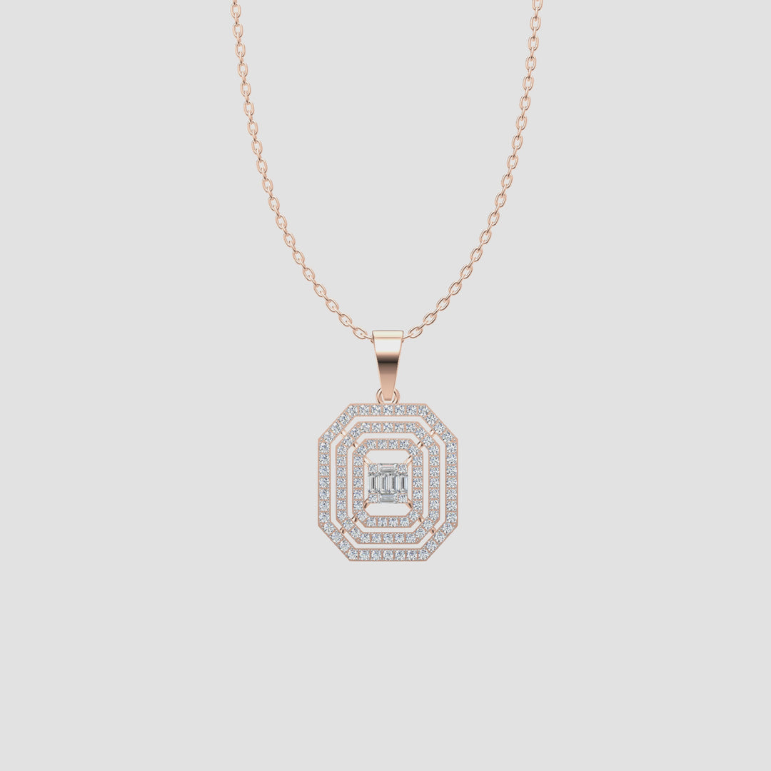 0.8 Carats Lab Grown Diamond Emerald Halo  Necklace 14K Rose Gold