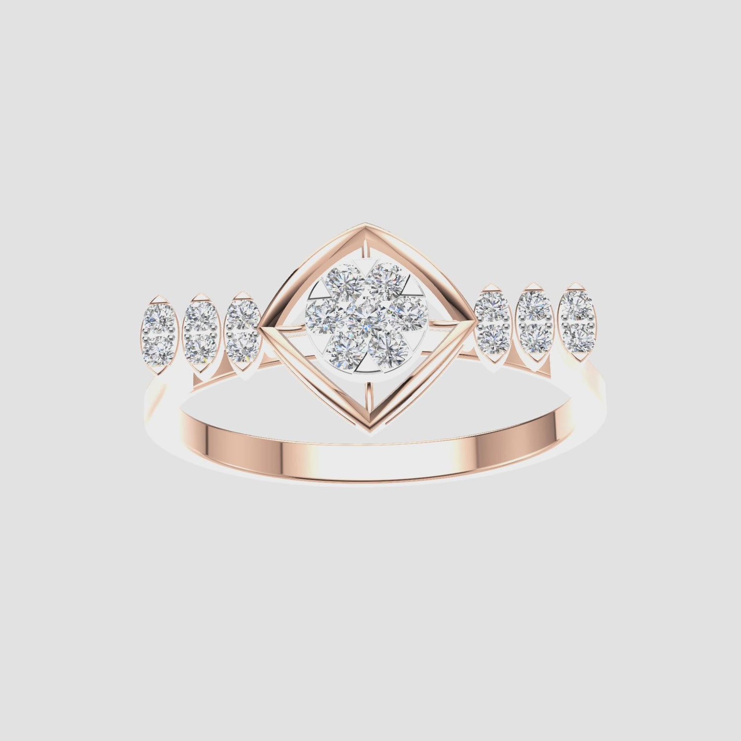 0.3 Carats Natural Diamond Petra Kite Cluster Ring 14K Rose Gold