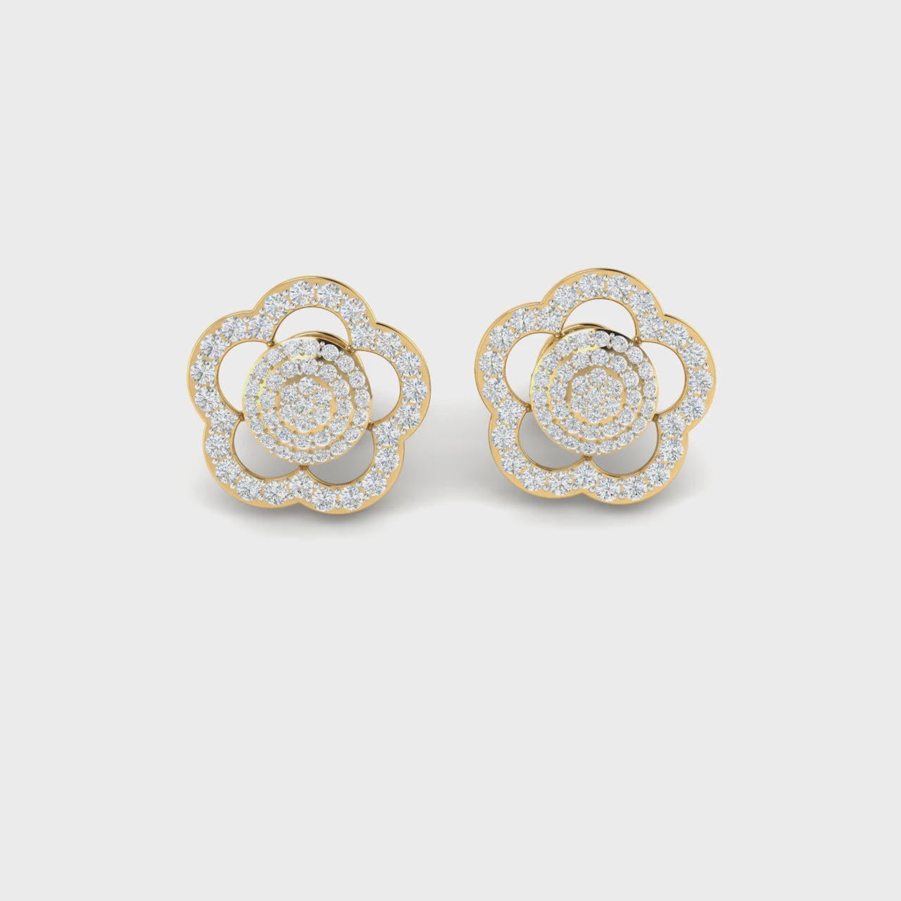 1.5 Carat Natural Diamond Floral Elegance 18K Yellow Gold Earring Studs