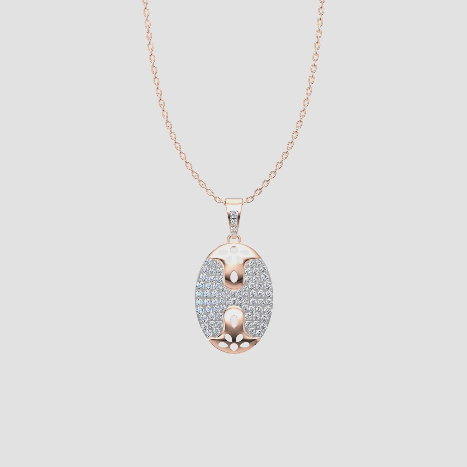 0.7 Carats Natural Diamond Mira Pavé Oval Pendant Necklace 18K Rose Gold