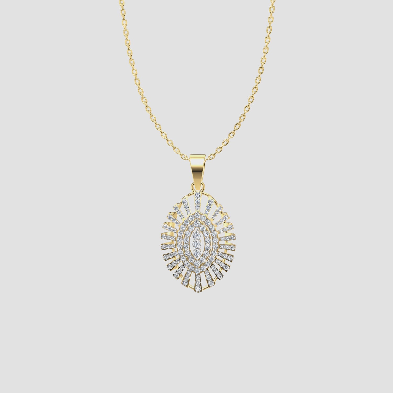 1.3 Carats Natural Diamond Solara Sunburst Pendant Necklace 18K Yellow Gold