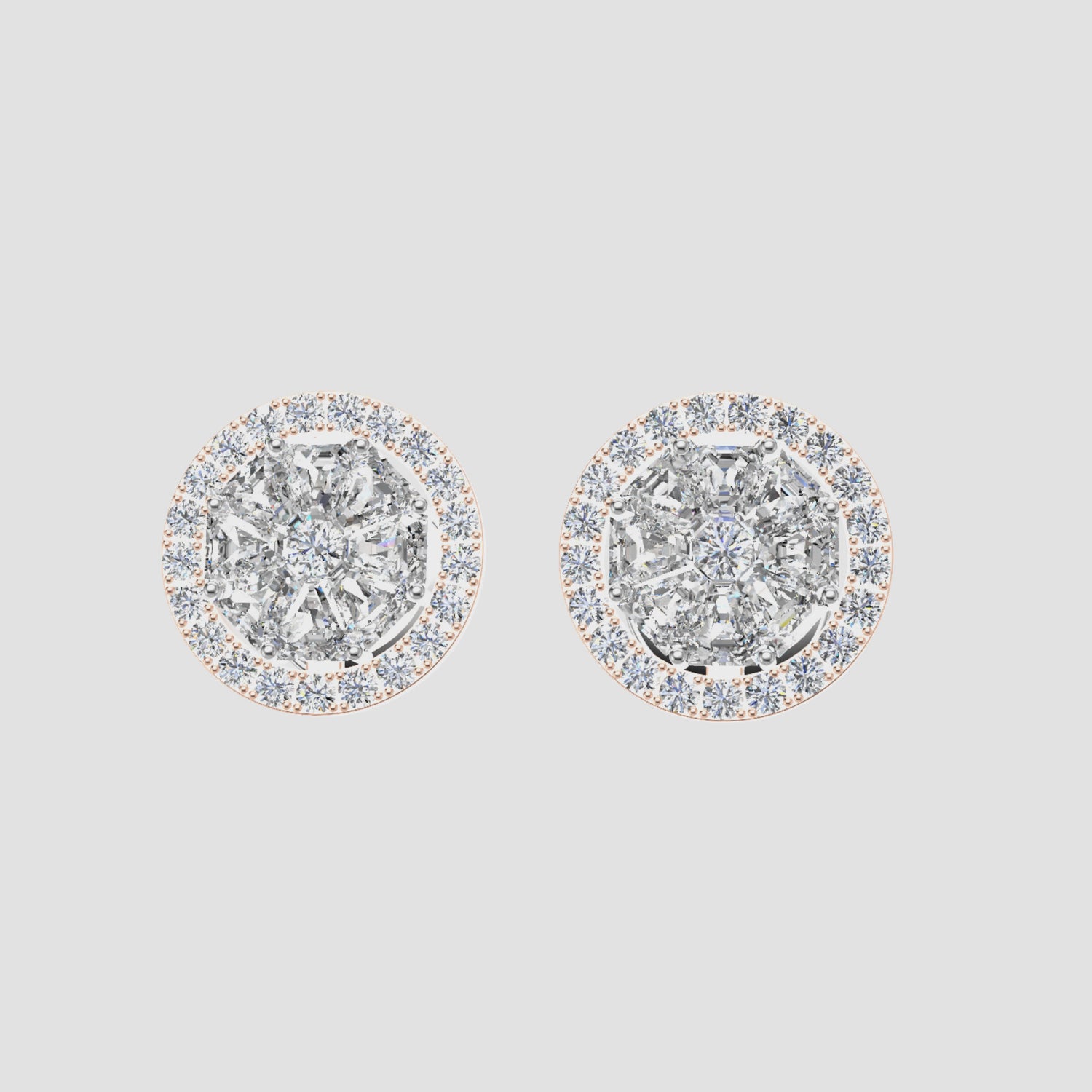 1 Carat Natural Diamond Cluster Halo Stud Earrings 18K Rose Gold