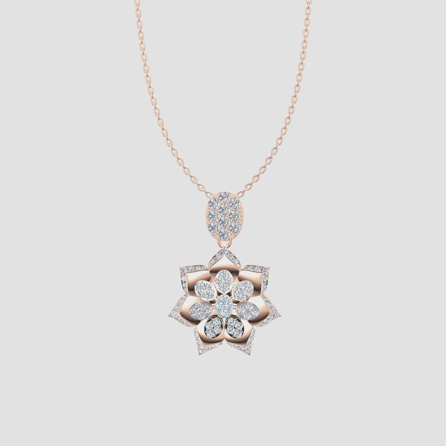 1.3 Carats Natural Diamond Lotus Bloom Pendant Necklace 14K Yellow Gold