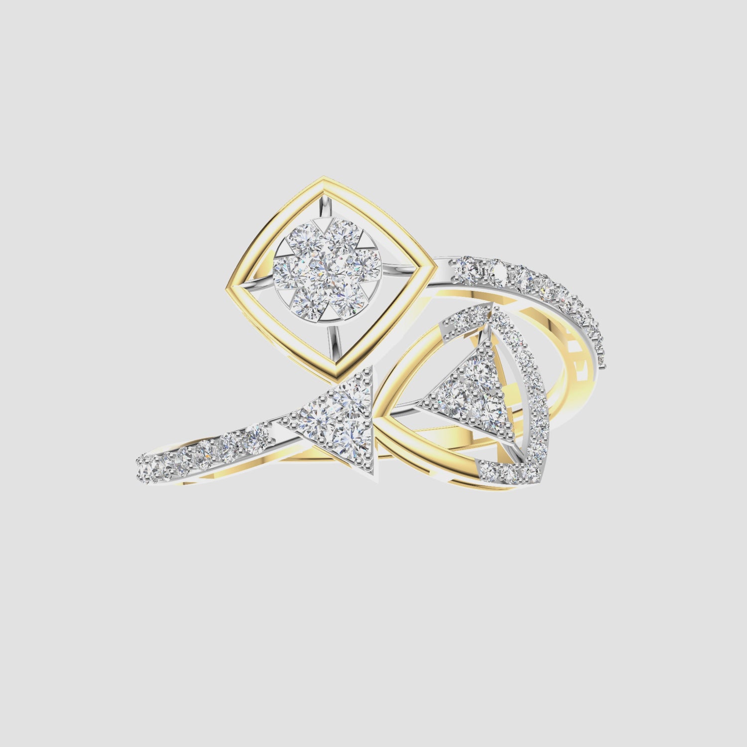 0.5 Carat Natural Diamond Aurel Geometric Cluster Ring 14K Yellow Gold