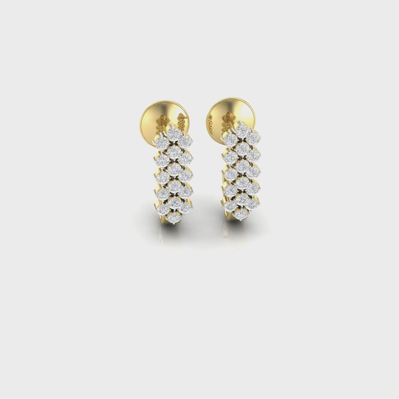 0.8 Carat Diamond Triple Row J Hoop Earrings 18K Yellow Gold
