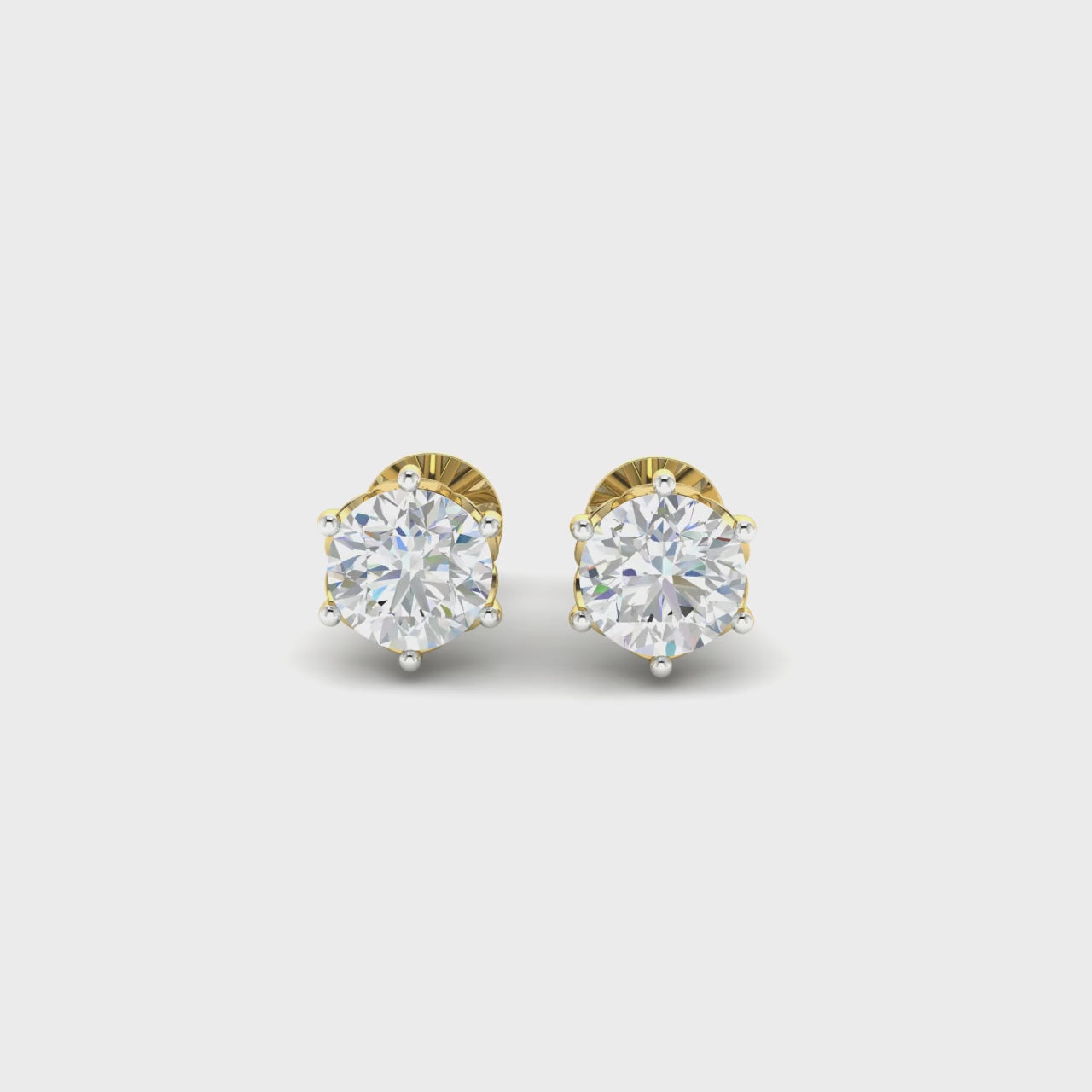 2 Carats Diamond Solitaire Stud Earrings 18K Yellow Gold