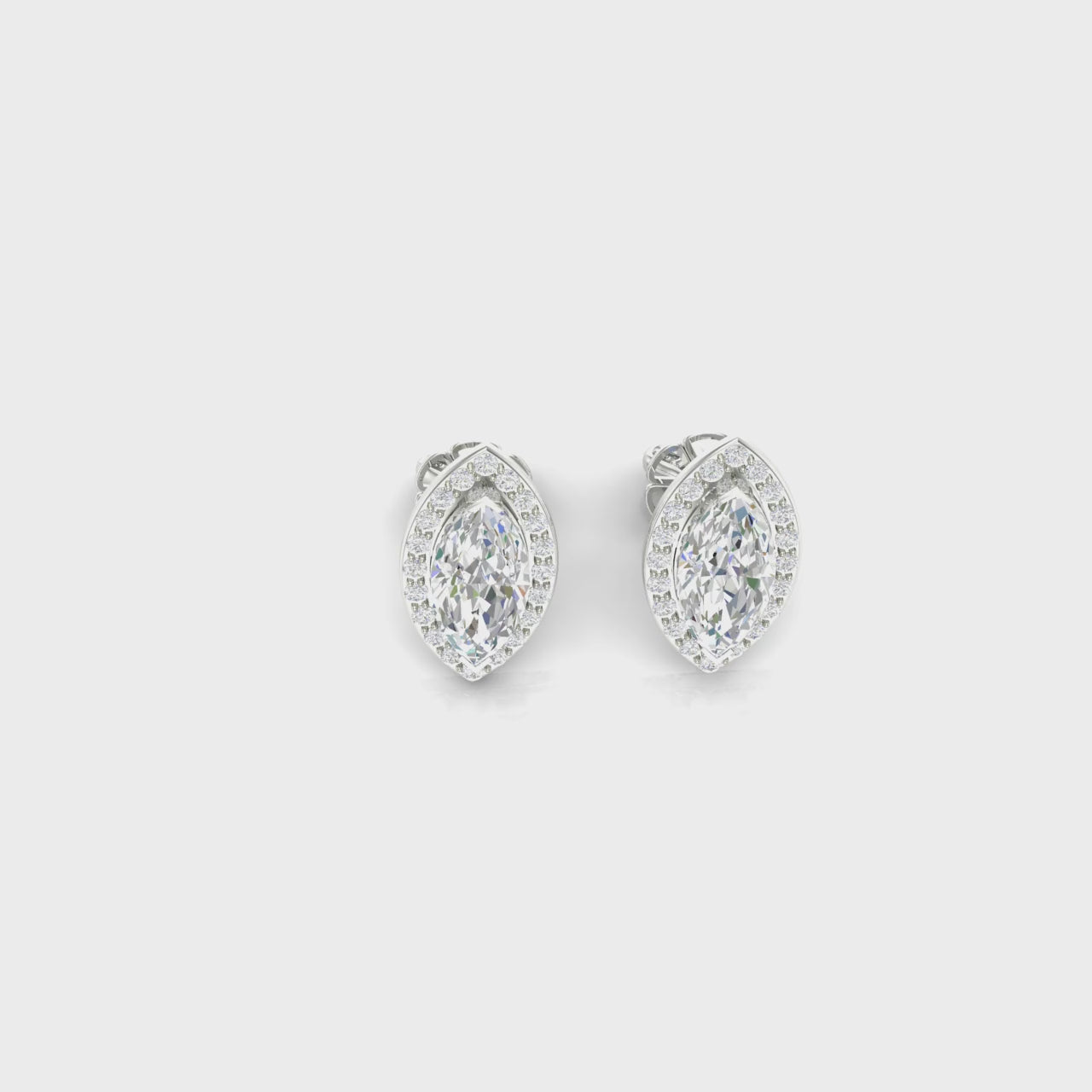 1.5 Carat Marquise Diamond Halo Stud Earrings 18K White Gold