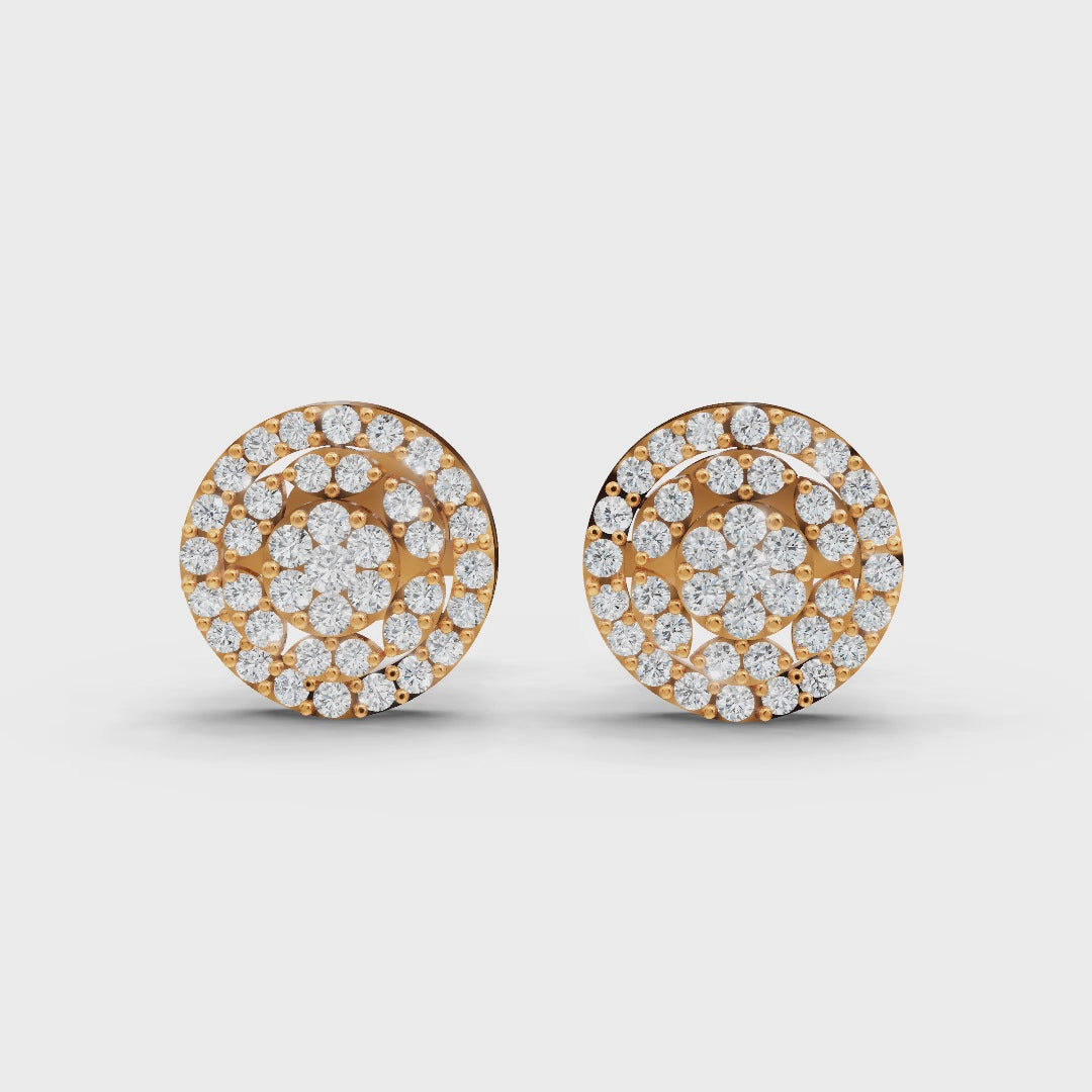 1.5 Carat Diamond Floral 14K Yellow Gold Earring Studs