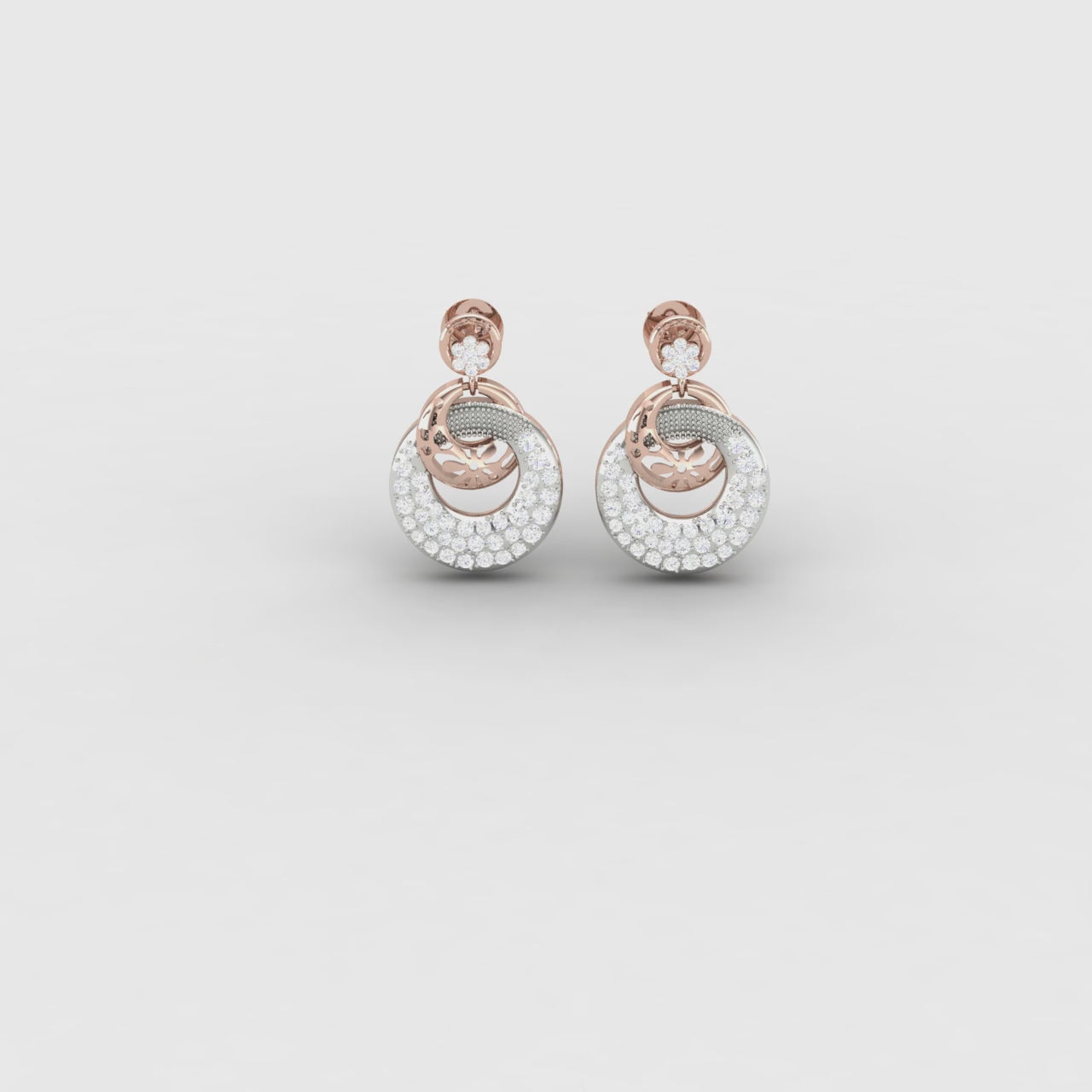 1 Carat Diamond Pavé Circle Drop Earrings 14K Rose Gold