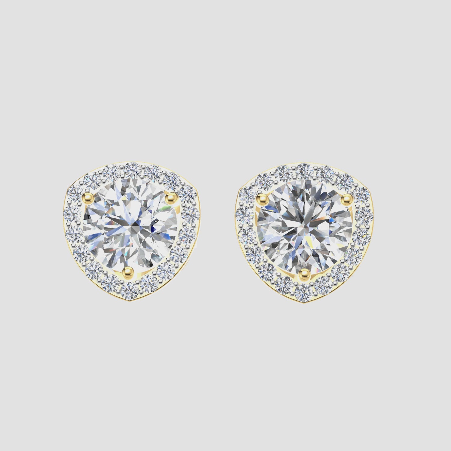 0.2 Carats Natural Diamond Trillion Halo Stud Earrings 14K Yellow Gold