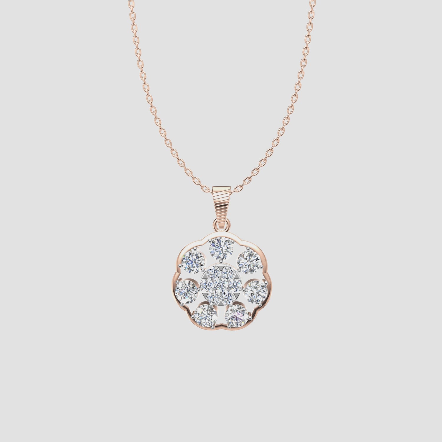 2 Carats Natural Diamond Daisy Cluster Pendant Necklace 14K Yellow Gold