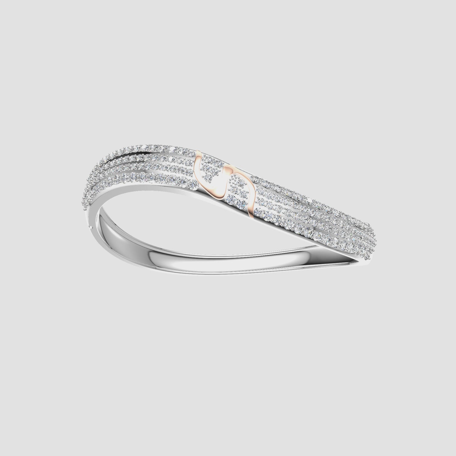 2 Carat Natural Diamond Multi-Row Wave Bangle Bracelet 14K White & Rose Gold