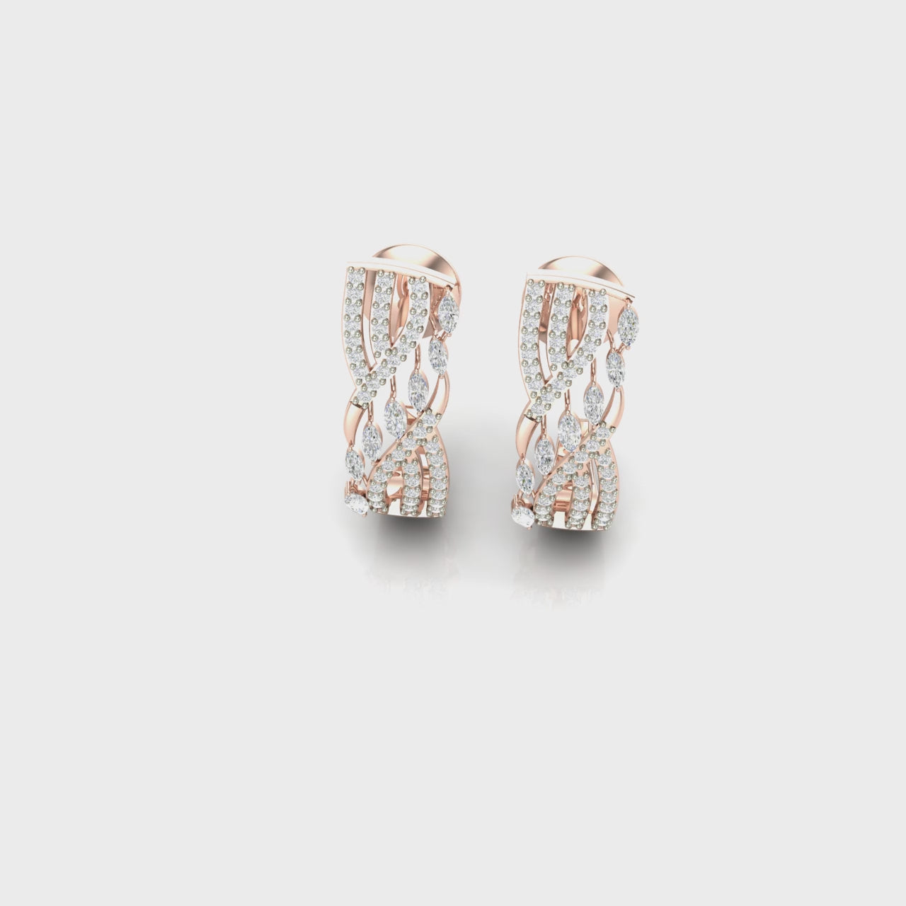 1 Carat Diamond Twisted J Hoop Earrings 14K Rose Gold