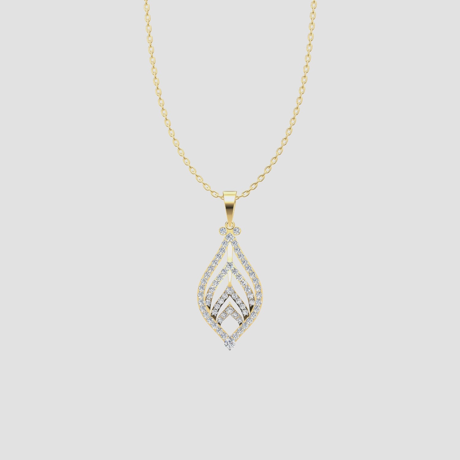 1 Carat Diamond Open Leaf Pendant 18K Yellow Gold