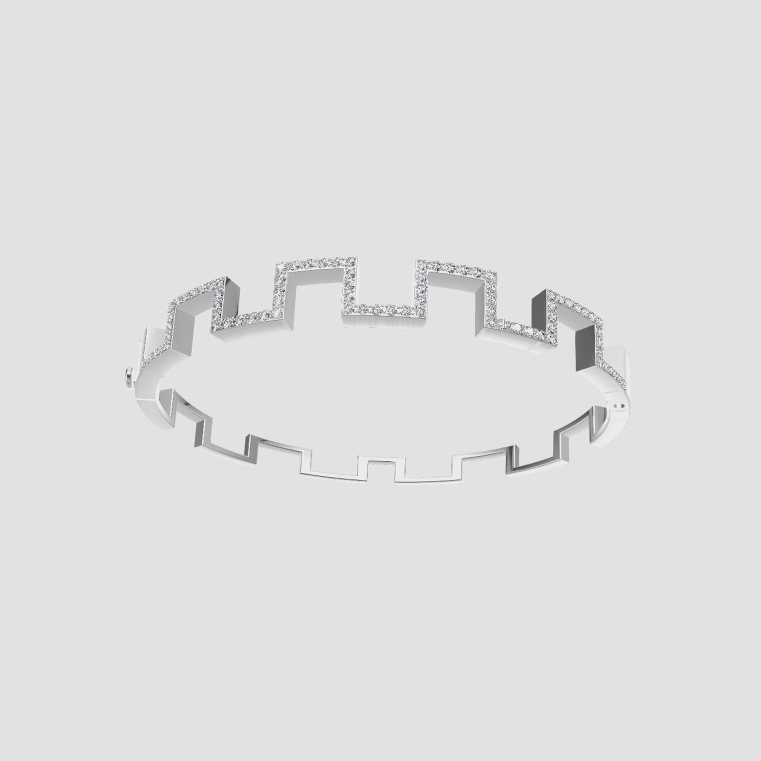 1 Carat Natural Diamond Greek Key Bangle Bracelet 14K White Gold