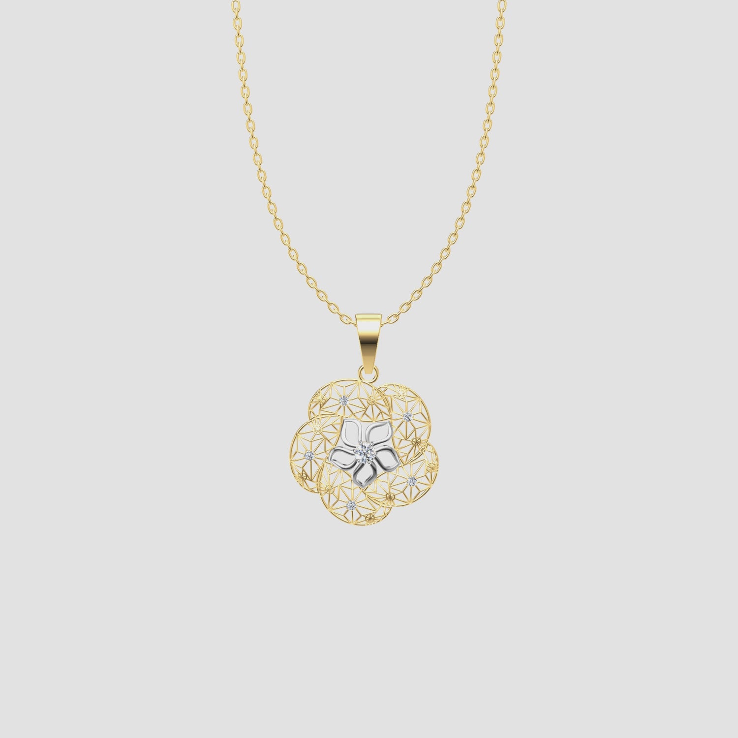 0.4 Carats Diamond Filigree Flower Pendant 18K Yellow Gold
