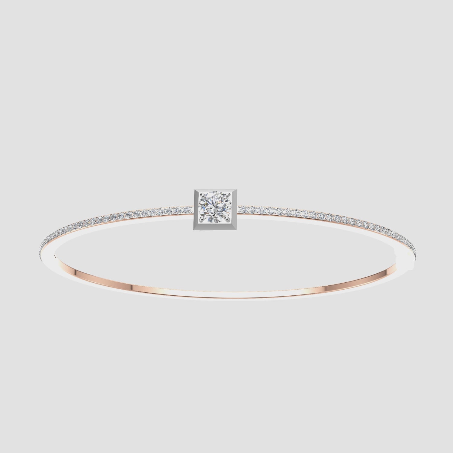 0.5 Carats Natural Diamond Bangle Bracelet with Square Cluster 18K Rose Gold
