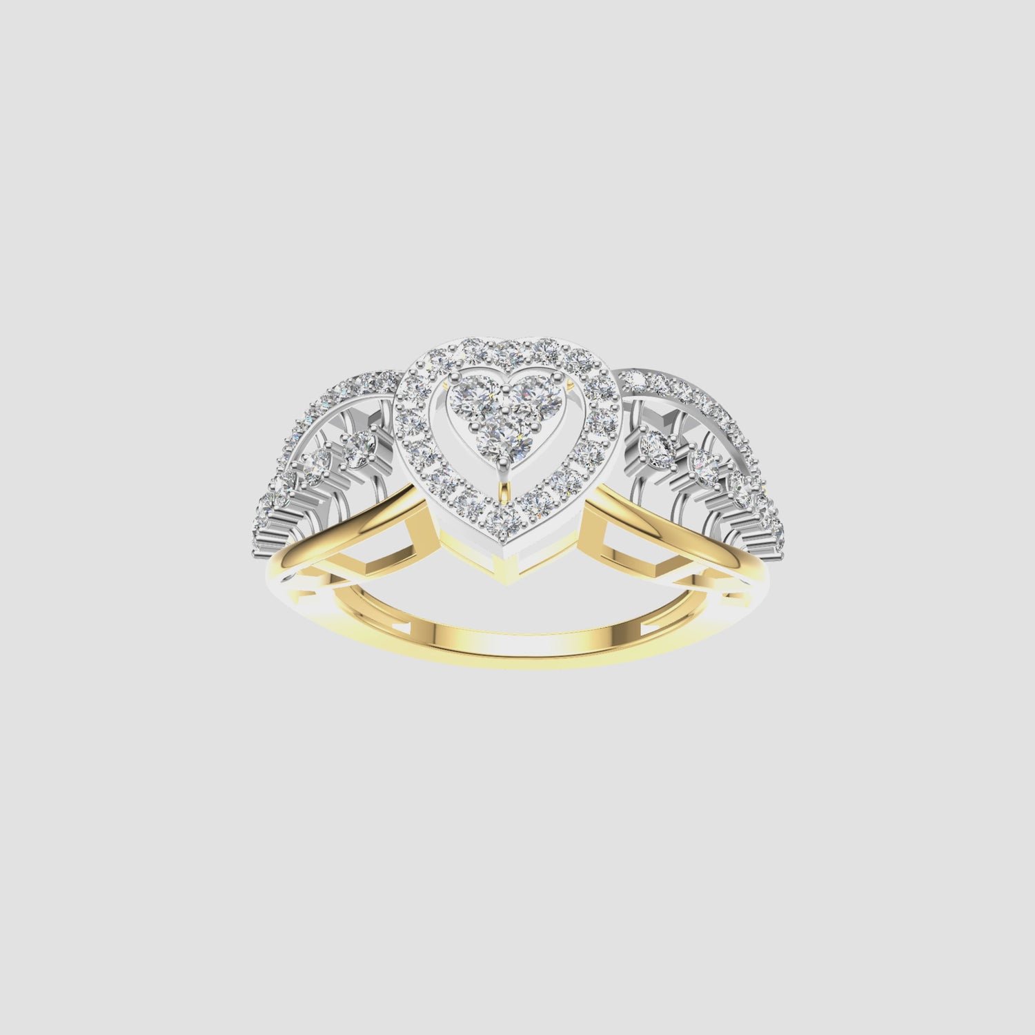0.5 Carats Natural Diamond Heart Halo Cocktail Ring 14K Yellow Gold
