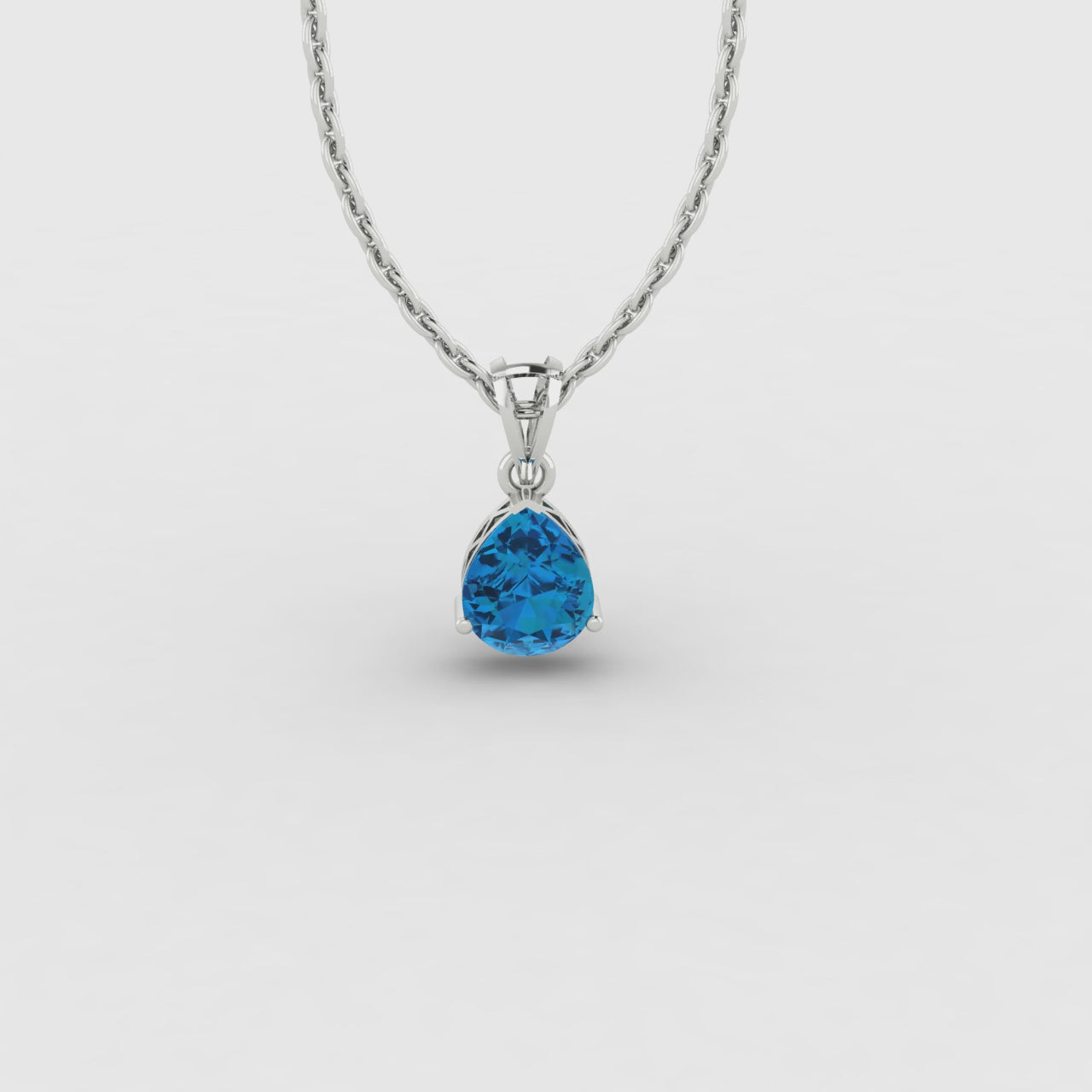 Pear Cut Glacier Blue Topaz Solitaire Necklace 14K White Gold