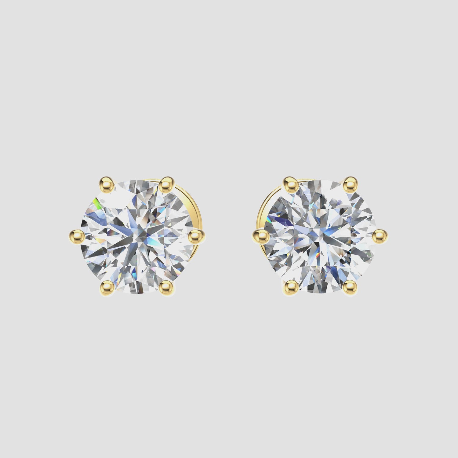2 Carat Round Natural Diamond Solitaire Stud Earrings 18K Yellow Gold